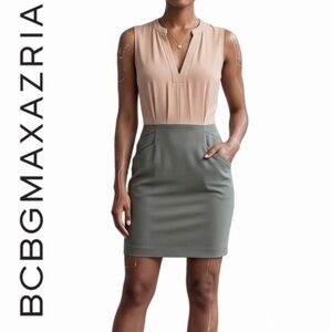 BCBGMAXAZRIA Bodycon Mini Dress Size 0 Moss Combo Sleeveless Stretch EUC